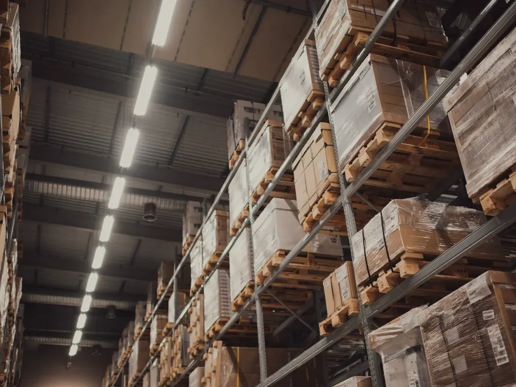 Warehouse racks with cartons
